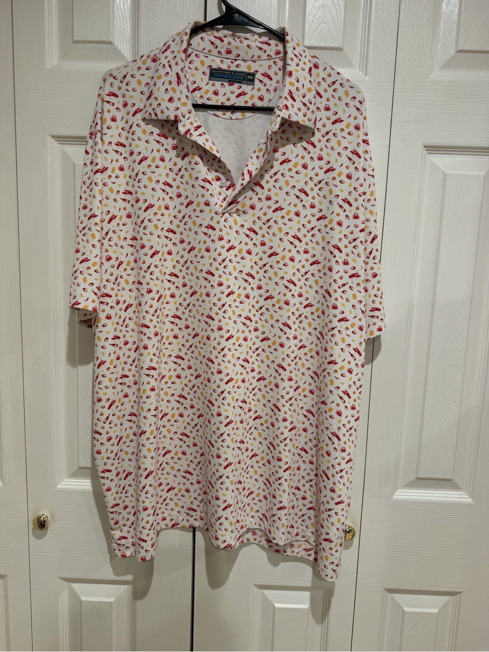Roundtree & Yorke White Polo with Red and Yellow Micro Print